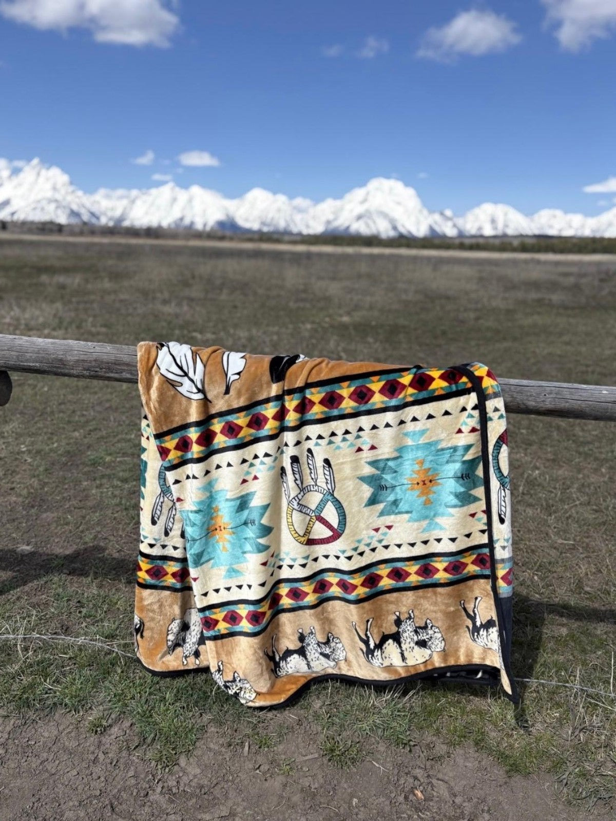 GS Blankets Buffalo Queen blanket on a fence